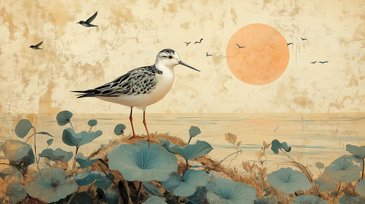 Sandpiper Shore Mural Wallpaper — Japanese Coastal Landscape Mural Wallpaper - room preview 02