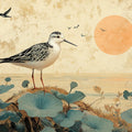 Sandpiper Shore Mural Wallpaper — Japanese Coastal Landscape Mural Wallpaper - room preview 02