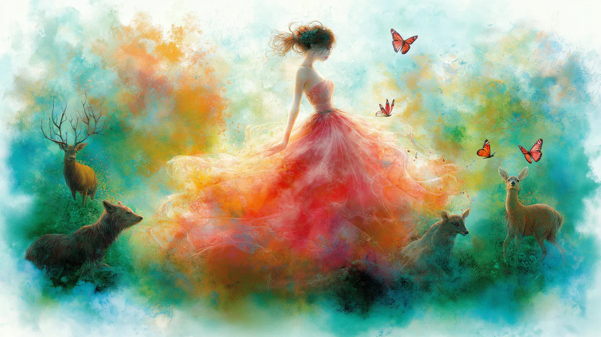Woman and Nature Fantasy Mural Wallpaper — Artistic Color Explosion Mural Wallpaper - room preview 02