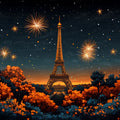 Autumn Fireworks in Paris Mural Wallpaper Orange, Blue, and Gold Mural Wallpaper - room preview 02