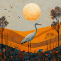 Heron in the Hills Mural Wallpaper — Artistic Painted Landscape Mural Wallpaper - room preview 02