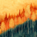 Golden Birch Forest Mural Wallpaper Orange, Gold, and Teal Mural Wallpaper - room preview 02