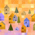 Winter Village Patchwork Mural Wallpaper — Whimsical Artistic Style Mural Wallpaper - room preview 02
