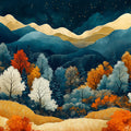 Golden Mountain Valley Mural Wallpaper Orange, Blue, and Gold Mural Wallpaper - room preview 02