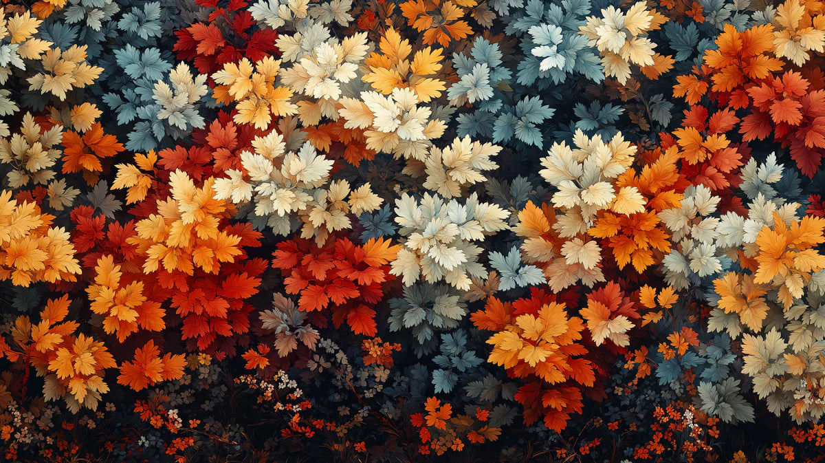 Autumn Foliage Mural Wallpaper — Dense Multi-Colored Leaf Pattern Mural Wallpaper - room preview 02