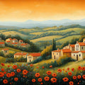 Tuscan Poppy Field Mural Wallpaper — Impressionistic Landscape Mural Wallpaper - room preview 02