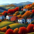 Tuscan Autumn Landscape Mural Wallpaper — Painterly Countryside Scene Mural Wallpaper - room preview 02