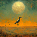 Heron and Moon Mural Wallpaper — Atmospheric Oil Painting Style Mural Wallpaper - room preview 02