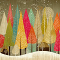 Mid-Century Forest Mural Wallpaper — Retro Festive Winter Scene Mural Wallpaper - room preview 02