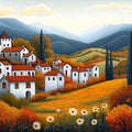 Autumn Village Landscape Mural Wallpaper — Warm Painted Horizon Mural Wallpaper - room preview 02