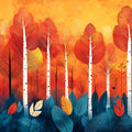 Crimson Birch Woods Mural Wallpaper Red, Orange, and Teal Mural Wallpaper - room preview 02