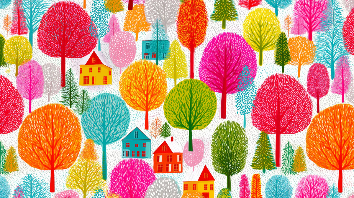 Candy Forest Village Mural Wallpaper — Vibrant Whimsical Design Mural Wallpaper - room preview 02
