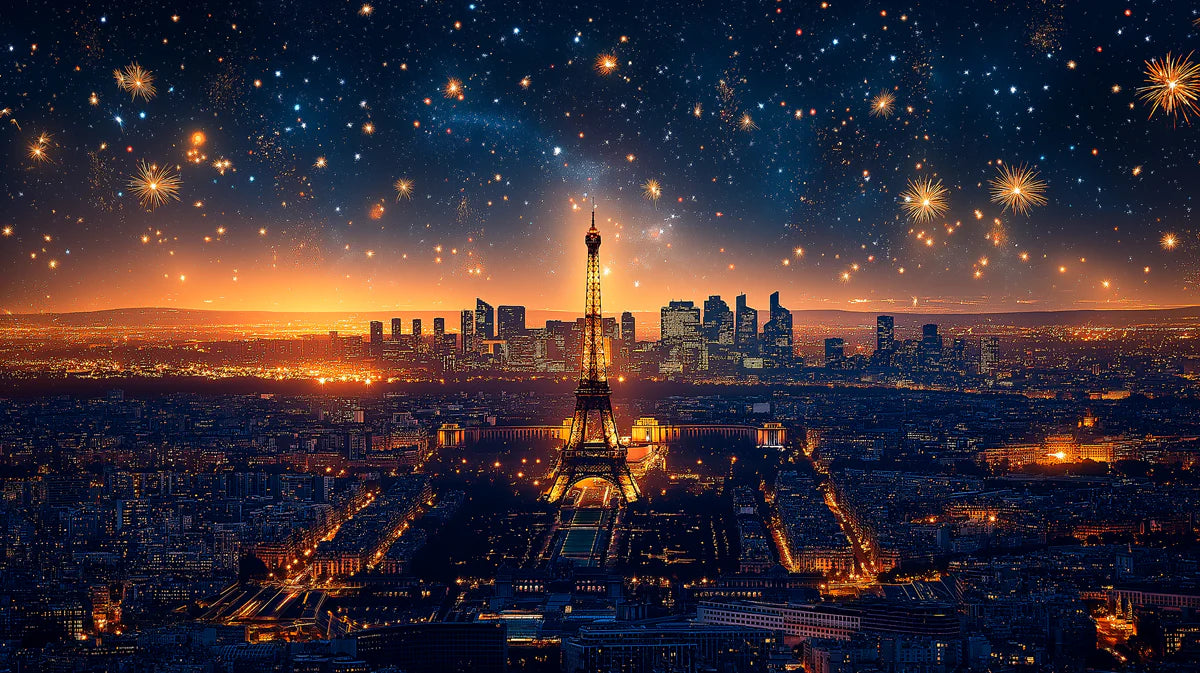 Paris City of Light Mural Wallpaper — Panoramic Evening Sky Mural Wallpaper - room preview 02