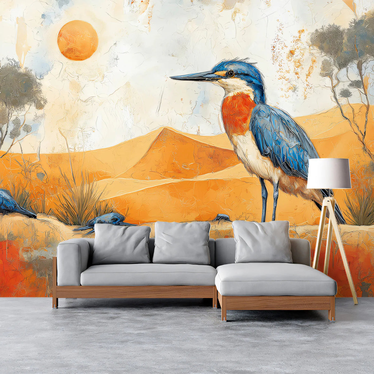 Kingfisher Desert Mural Wallpaper — Artistic Surrealist Landscape Mural Wallpaper - room preview 02