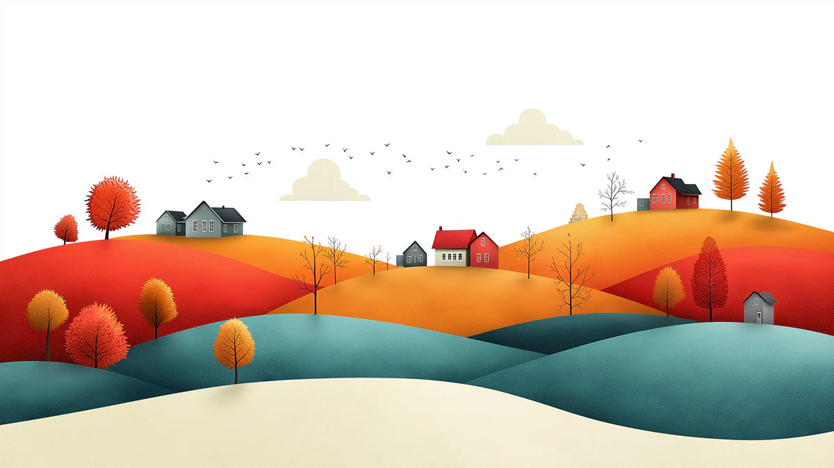 Autumn Rolling Hills Mural Wallpaper — Idyllic Landscape Design Mural Wallpaper - room preview 02