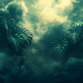 Moody Tropical Leaves in a Stormy Sky Mural Wallpaper Ethereal and Dramatic Art Mural Wallpaper - room preview 02