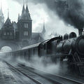 Steampunk Steam Train Arrival Mural Wallpaper in Monochrome Mural Wallpaper - room preview 02