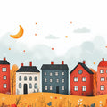 Autumn Townscape Mural Wallpaper — Whimsical Storybook Illustration Mural Wallpaper - room preview 02
