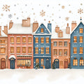 Snowy Townhouse Winter Mural Wallpaper — Whimsical Festive Decor Mural Wallpaper - room preview 02