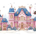 Whimsical Pink Winter Houses Mural Wallpaper Charming Snowy Scene Mural Wallpaper - room preview 02