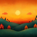 Rolling Hills Sunset Mural Wallpaper — Minimalist Landscape Art Mural Wallpaper - room preview 02