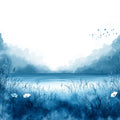 Minimalist Blue Watercolor Landscape Mural Wallpaper Serene Nature Art Mural Wallpaper - room preview 02