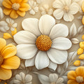 Elegant Floral Pattern with Golden and White Flowers Mural Wallpaper Serene Botanical Art Mural Wallpaper - room preview 02