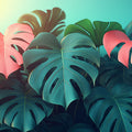 Vibrant Tropical Monstera Leaves with Pink Accents Mural Wallpaper Colorful Botanical Art Mural Wallpaper - room preview 02
