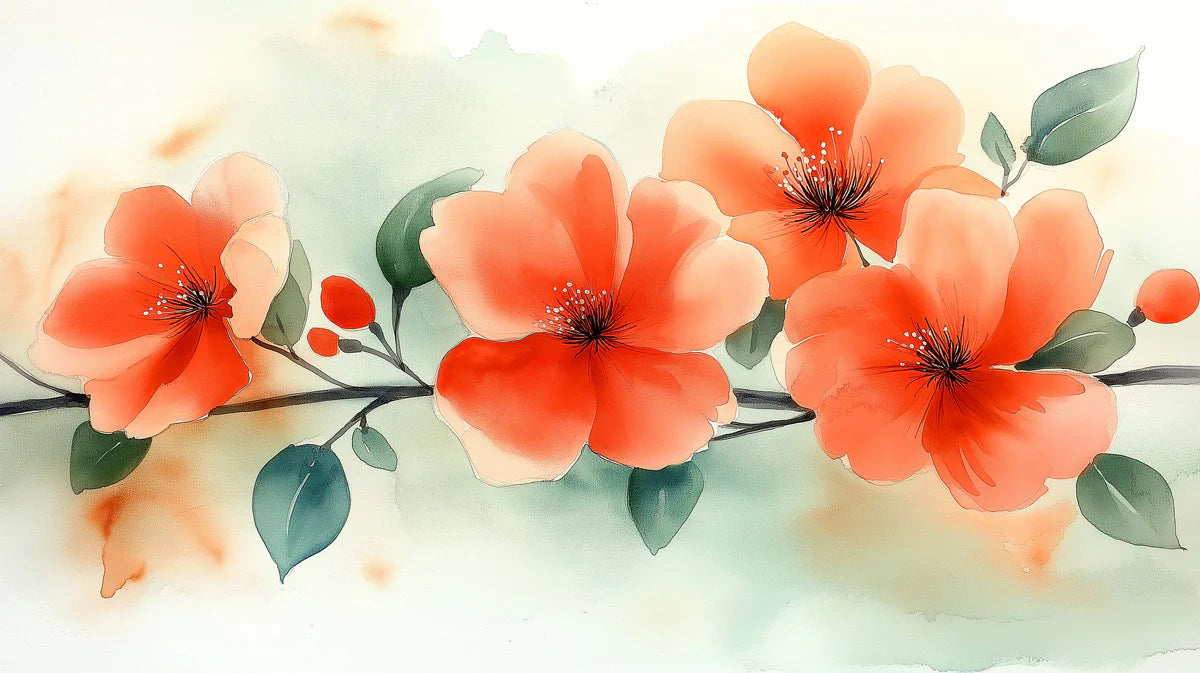 Ethereal Watercolor Floral Branch Mural Wallpaper Soft and Serene Art Mural Wallpaper - room preview 02