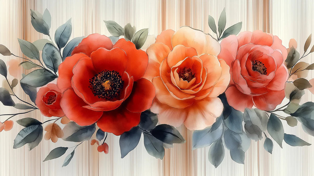 Elegant Floral Arrangement with Stripes Mural Wallpaper Bold and Modern Botanical Art Mural Wallpaper - room preview 02