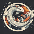 Japanese Dragon Koi Circular Mural Wallpaper — Graphic Tattoo Art Mural Wallpaper - room preview 02