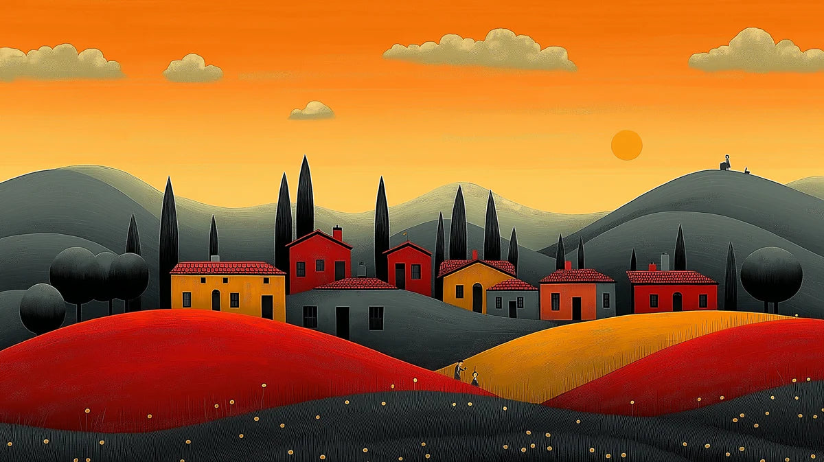 Tuscan Sunset Village Mural Wallpaper — Italian Countryside Scene Mural Wallpaper - room preview 02