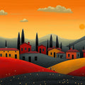 Tuscan Sunset Village Mural Wallpaper — Italian Countryside Scene Mural Wallpaper - room preview 02