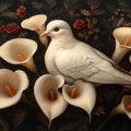 Elegant White Dove and Calla Lilies Mural Wallpaper Classic Floral and Bird Art Mural Wallpaper - room preview 02