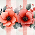 Vintage Pink and White Stripes with Floral Mural Wallpaper Retro Botanical Art Mural Wallpaper - room preview 02