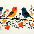 Stylized Songbirds on Flowering Branches Mural Wallpaper - room preview 02