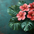 Modern Tropical Hibiscus and Monstera Leaves Mural Wallpaper Bold Floral Art Mural Wallpaper - room preview 02