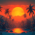 Sunset over a Tropical River Mural Wallpaper Colorful and Exotic Landscape Mural Wallpaper - room preview 02
