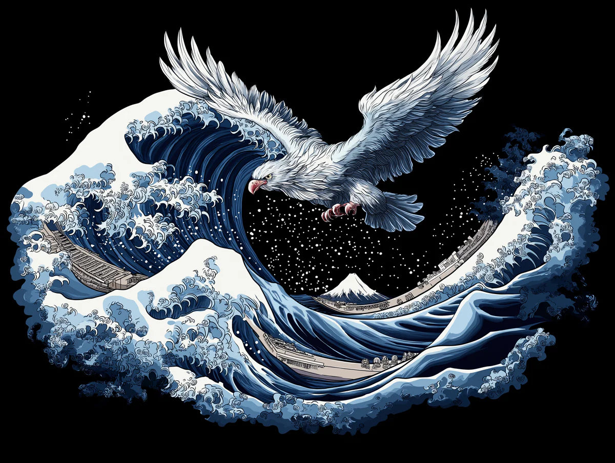 Eagle and Great Wave Mural Wallpaper — Japanese Ukiyo-e Inspired Mural Wallpaper - room preview 02