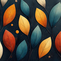 Stylized Colorful Leaves on Branches Mural Wallpaper Modern Folk Art Pattern Mural Wallpaper - room preview 02