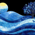Moonlit Blue Landscape Mural Wallpaper — Whimsical Night Scene Mural Wallpaper - room preview 02