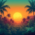 Dramatic Sunset in a Lush Tropical Jungle Mural Wallpaper Vibrant Exotic Landscape Mural Wallpaper - room preview 02