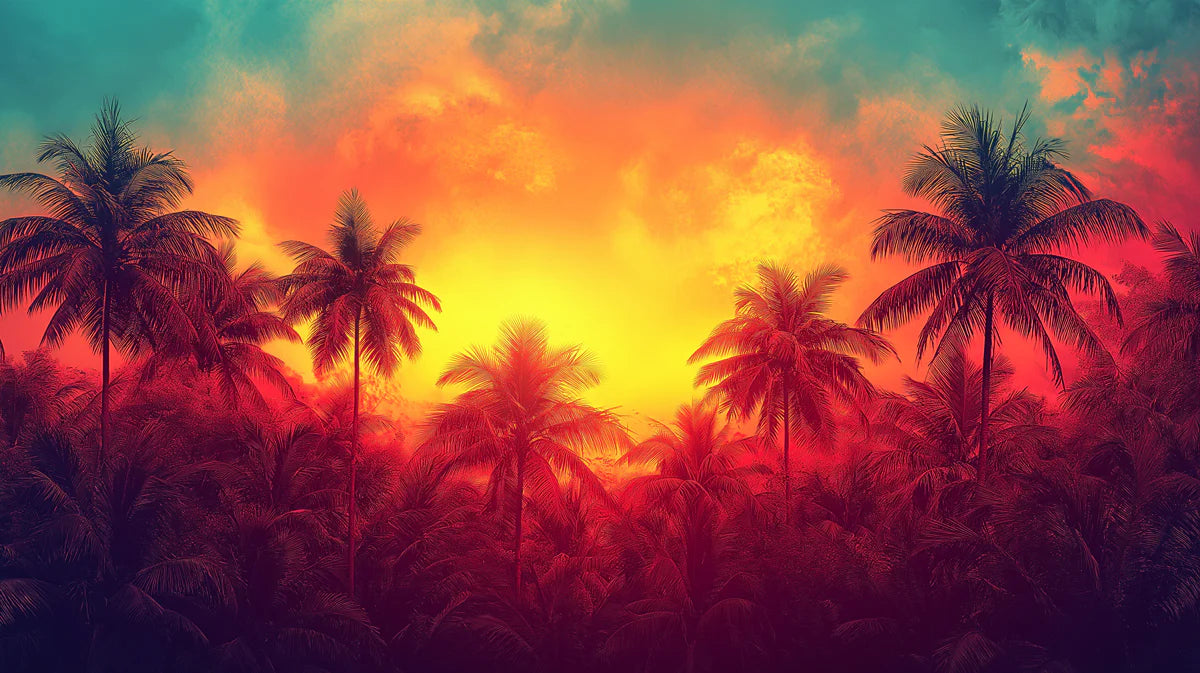 Tropical Palm Trees at Sunset Mural Wallpaper Vibrant and Abstract Art Mural Wallpaper - room preview 02
