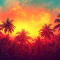 Tropical Palm Trees at Sunset Mural Wallpaper Vibrant and Abstract Art Mural Wallpaper - room preview 02