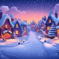 Snow-Covered Winter Village Mural Wallpaper — Twilight Scene Mural Wallpaper - room preview 02
