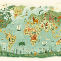 Whimsical World Map with Animals Mural Wallpaper Cute and Educational Art Mural Wallpaper - room preview 02