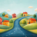 Storybook Village Road Mural Wallpaper — Whimsical Landscape Mural Wallpaper - room preview 02