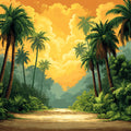 Sunlit Jungle Path with Palm Trees Mural Wallpaper Warm and Inviting Landscape Mural Wallpaper - room preview 02