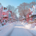 Snowy Pastel Village Street Mural Wallpaper —Whimsical Holiday Scene Mural Wallpaper - room preview 02