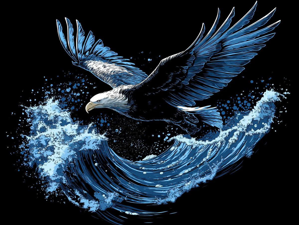 Soaring Bald Eagle and Ocean Wave Mural Wallpaper - room preview 02